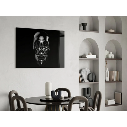 Glossy black skull wall art with metallic shine on canvas