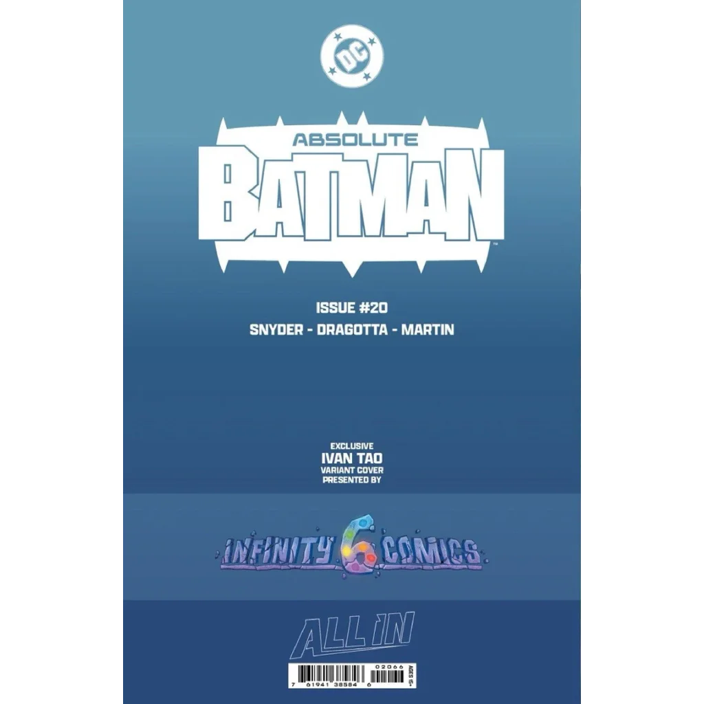 Blue glow in the dark absolute batman #20 comic book cover featuring ivan tao exclusive tao exclusive design