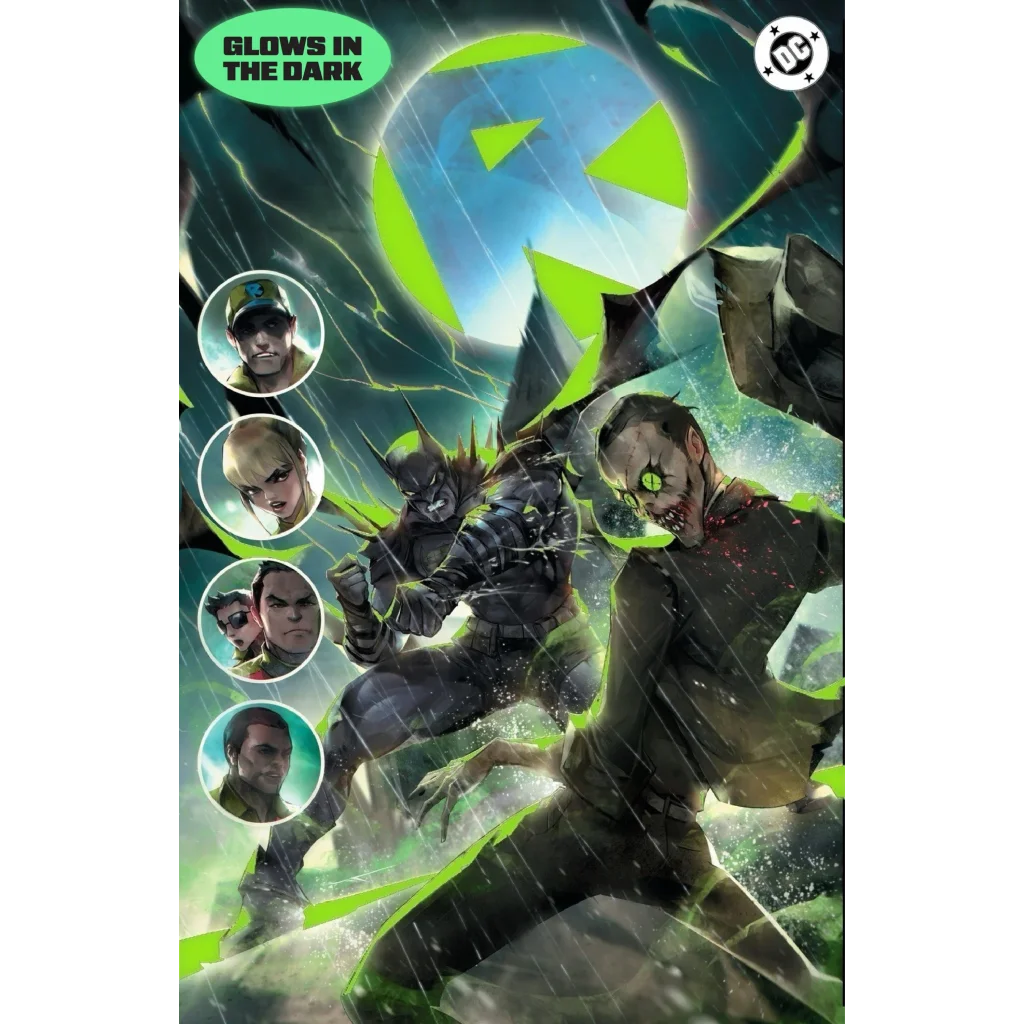 Glow in the dark absolute batman 20 ivan tao exclusive comic cover with neon green rain battle featuring batman and joker