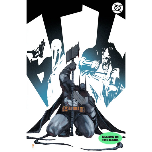 Batman in dark gray and black suit with orange utility belt kneeling with axe on miguel mercado exclusive absolute batman cover