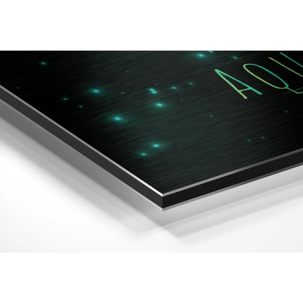 Glow in the dark black and green starry night zodiac poster on brushed aluminium dibond