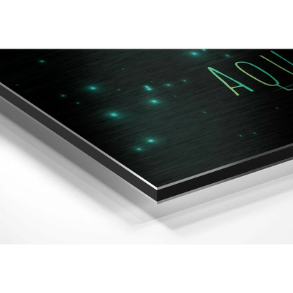 Glow in the dark black and green starry night zodiac poster on brushed aluminium dibond