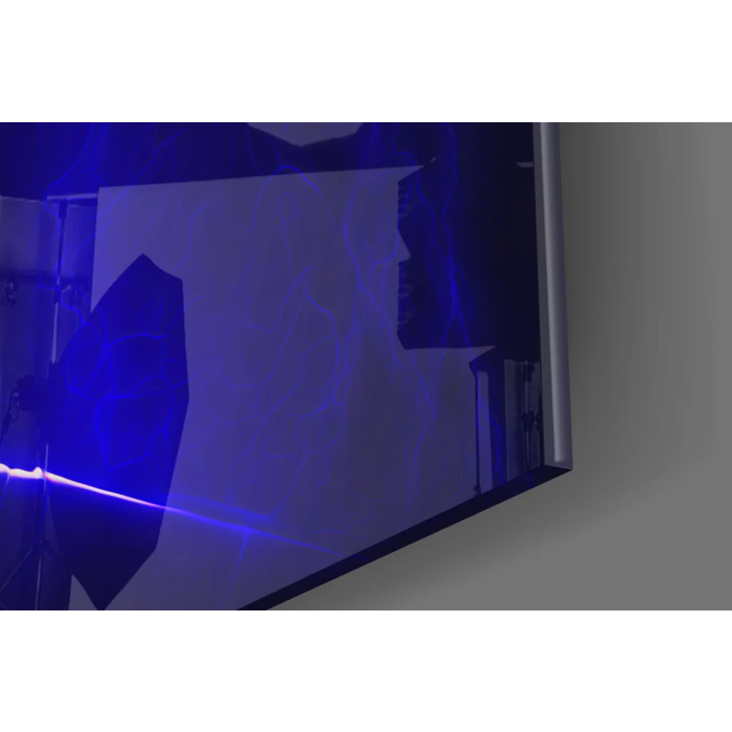 Sleek TV in Glowing Blue Portrait Canvas Wall Art with mystical eyes