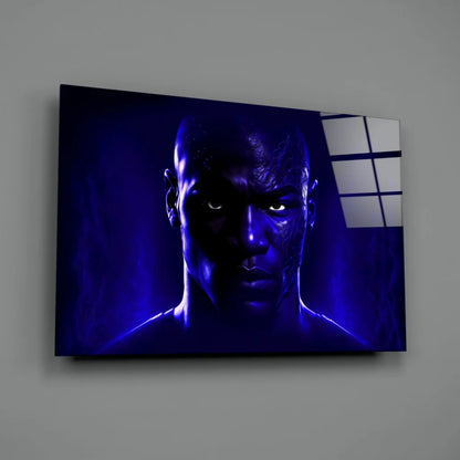 Glowing blue portrait canvas wall art with mystical eyes