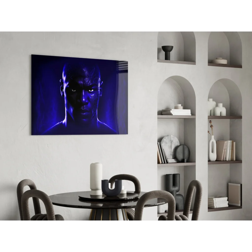 Mystical blue-toned portrait canvas wall art of glowing man’s face