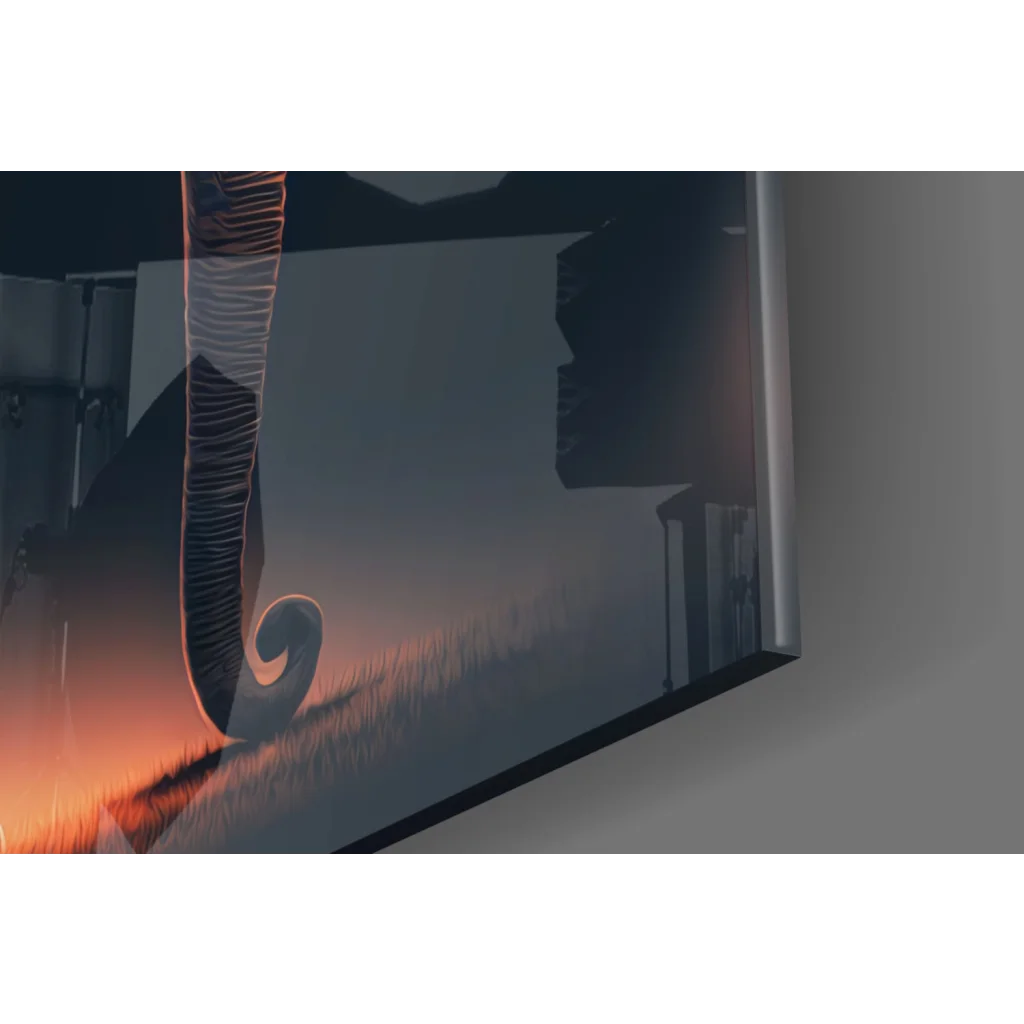 Glowing Elephant Glass Wall Art in Blue and Orange