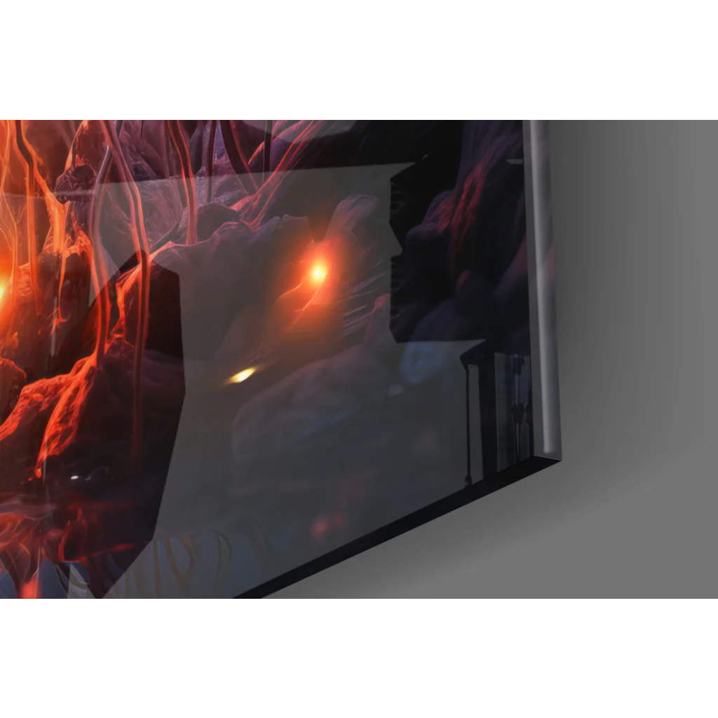 Glowing floral glass wall art with starry night lights and fiery TV design