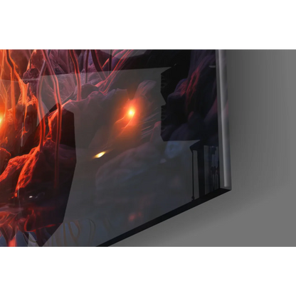 Glowing floral glass wall art with starry night lights and fiery TV design