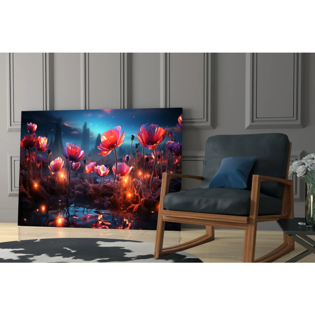 24x36 inch glowing poppies canvas print for glass wall art
