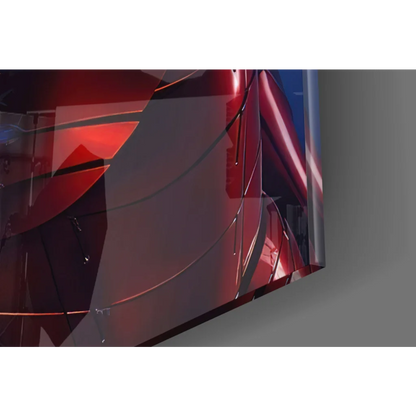 Red and blue Iron Man helmet on glowing Arc Reactor glass wall art