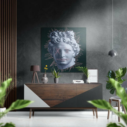 Glowing marble bust canvas print on brushed aluminium dibond