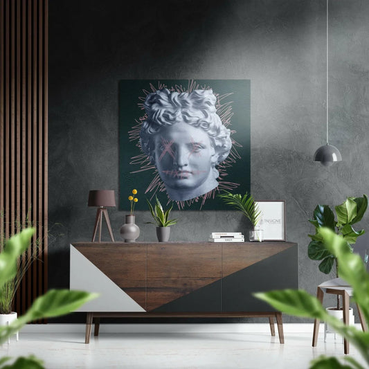 Glowing marble bust canvas print on brushed aluminium dibond
