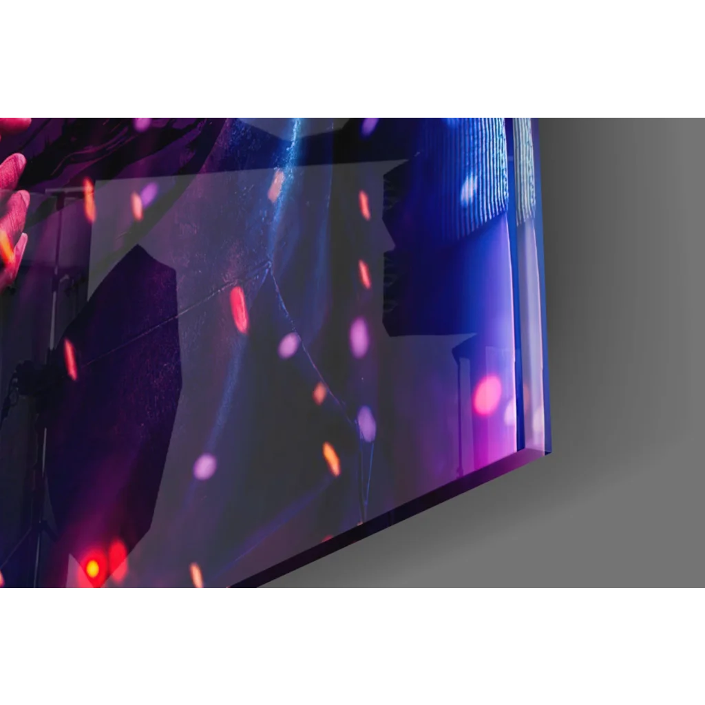 Samsung QLED TV as vibrant glowing neon skull glass wall art