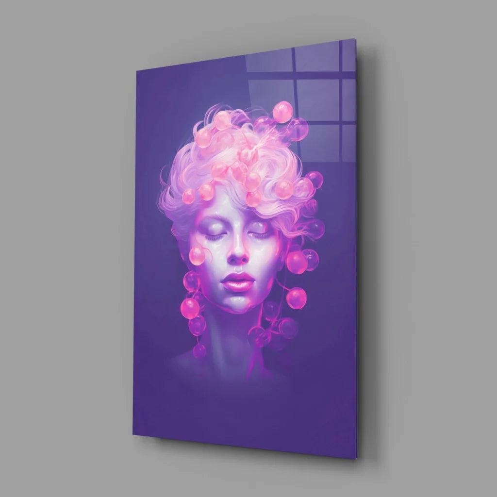 Vibrant purple pink glowing orbs woman portrait canvas wall art