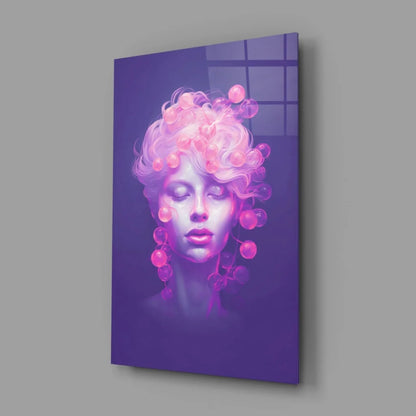Vibrant purple pink glowing orbs woman portrait canvas wall art