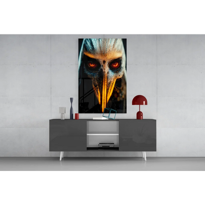 Glowing red eye black and yellow skull glass wall art canvas print