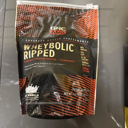 GNC AMP Wheybolic Ripped vanilla protein powder bag 16.6 oz