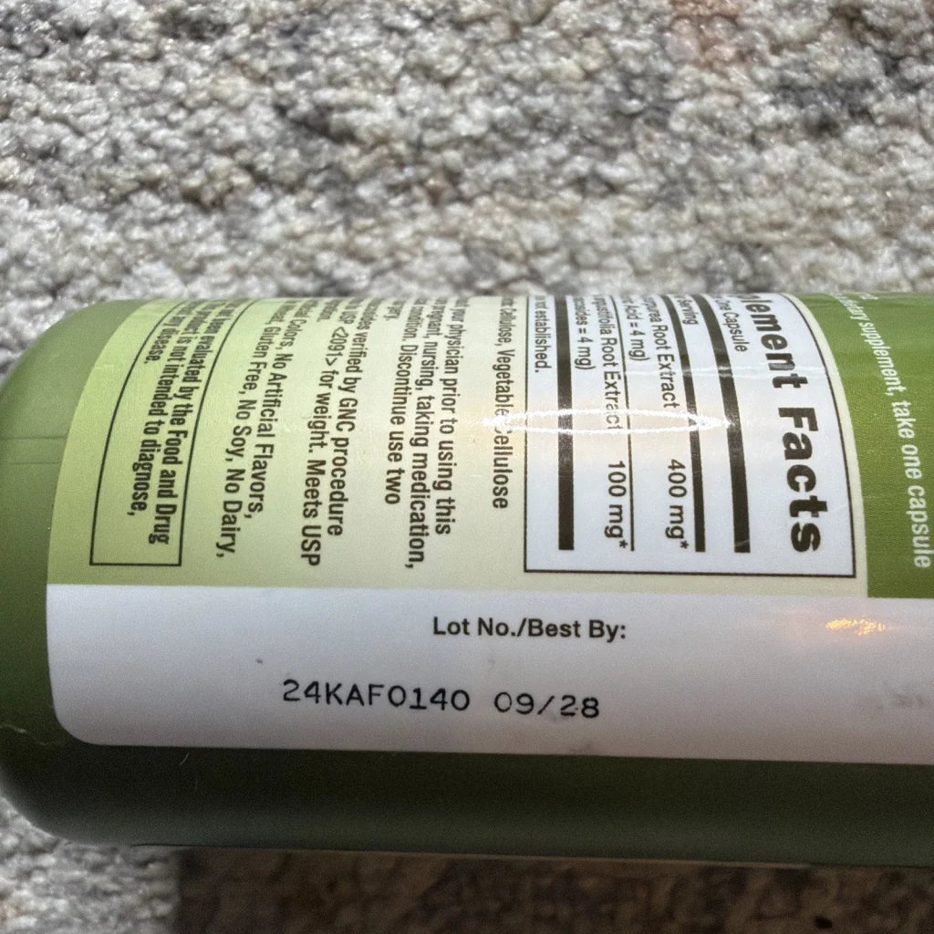 GNC Herbal Plus Echinacea Extract 500 mg olive green bottle back label