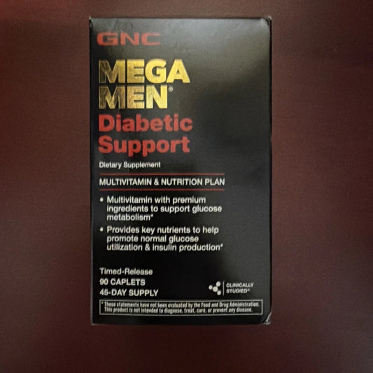 GNC Mega Men Diabetic Support black box 90 caplets 11/26