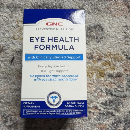 GNC Preventive Nutrition Eye Health Formula box, white blue silver accent