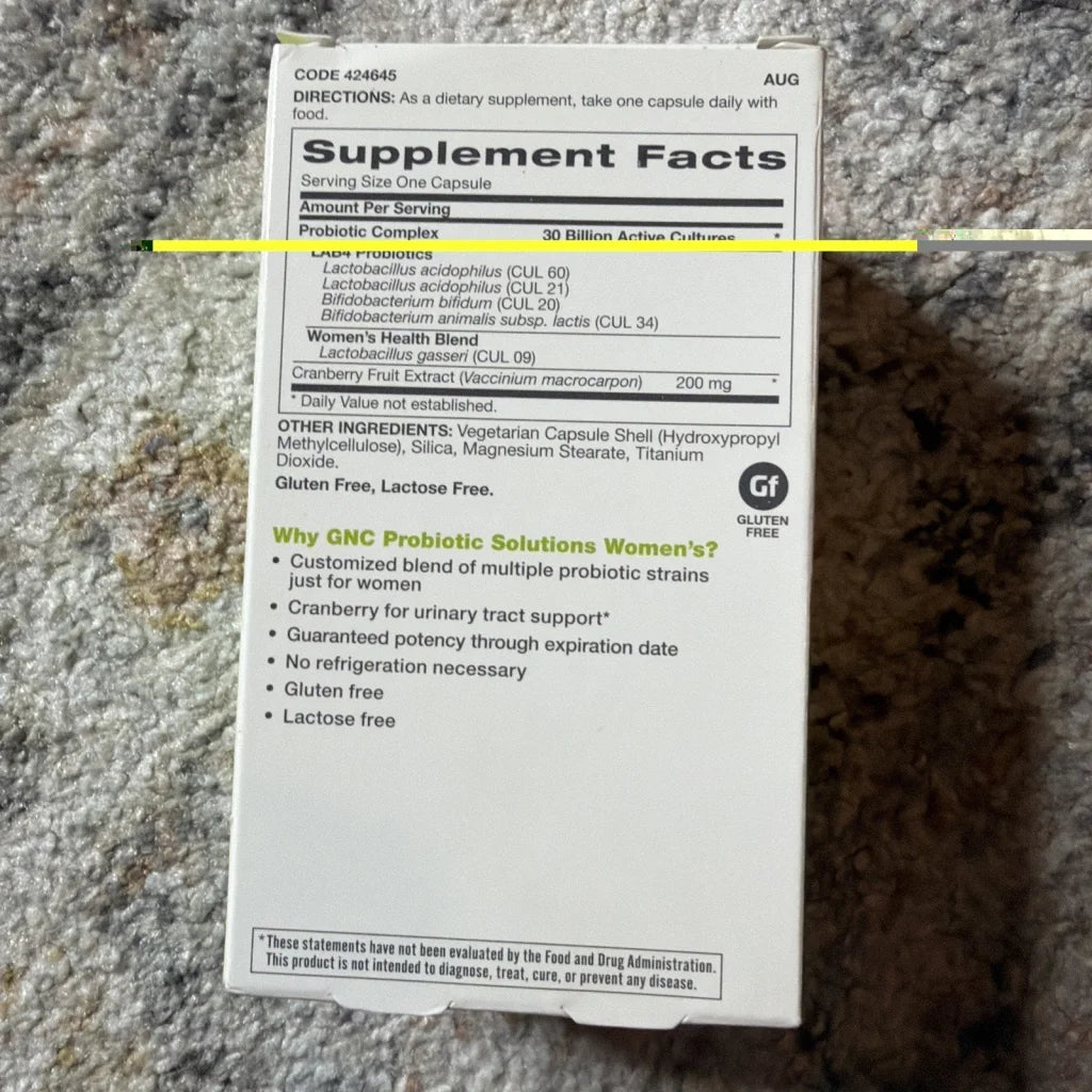GNC Probiotic Solutions Womens supplement box with probiotic strains, cranberry