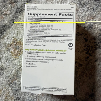 GNC Probiotic Solutions Womens supplement box with probiotic strains, cranberry