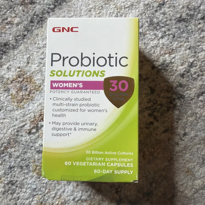 GNC Probiotic Solutions Womens box, green white design, 30B cultures