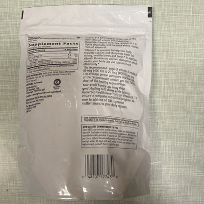 GNC Vitamin D-3 soft chews 1000IU chocolate white plastic package