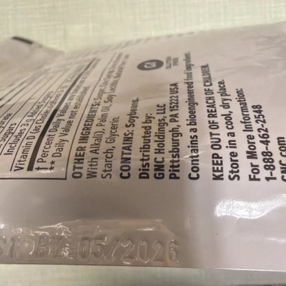 Back of GNC Vitamin D-3 soft chews 1000IU chocolate package