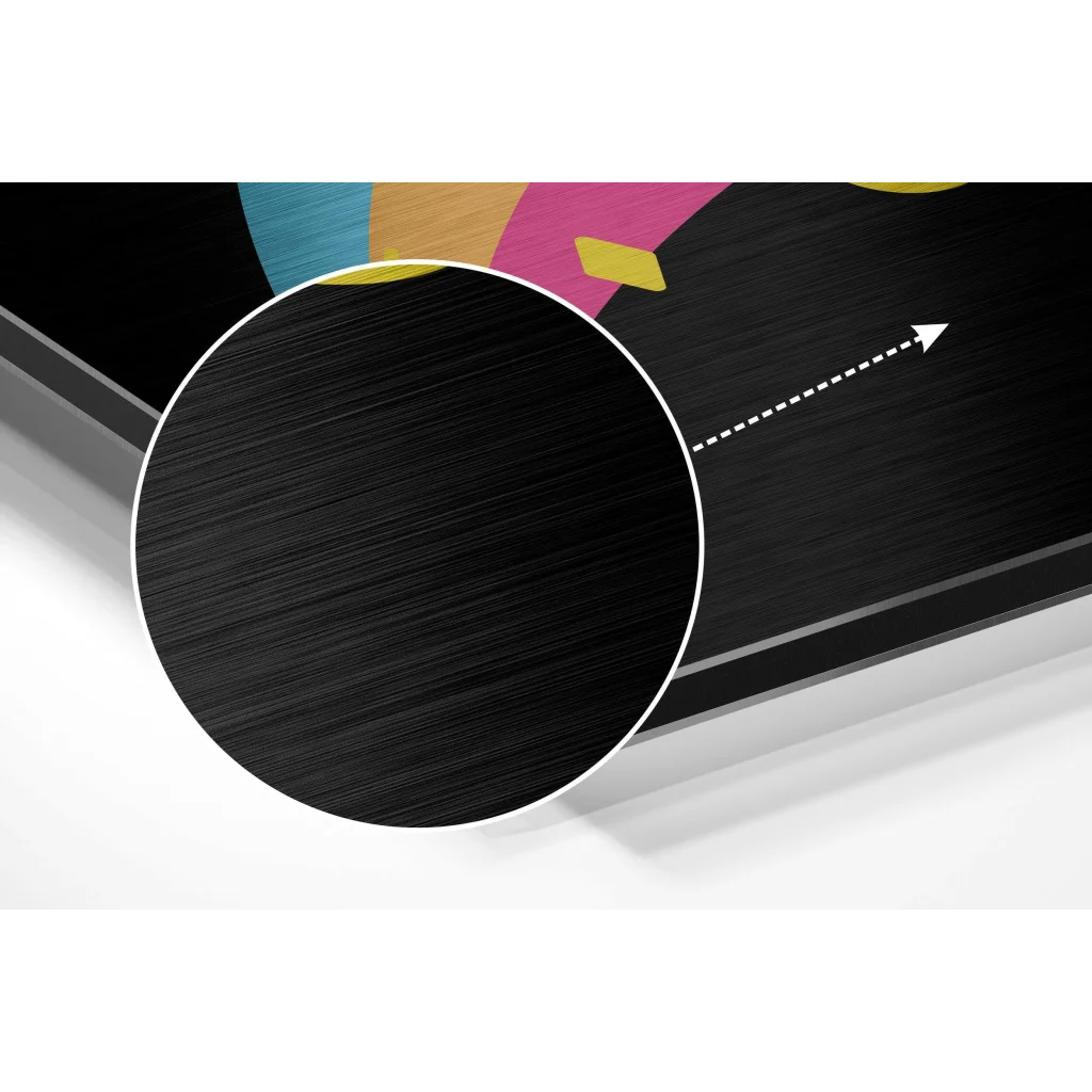 glass wall art Vibrant brushed aluminium dibond wall art in black frame