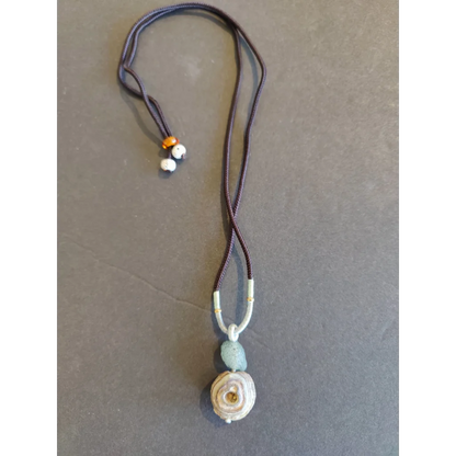 Gobi Desert Eye Agate pendant black cord necklace with teal stone