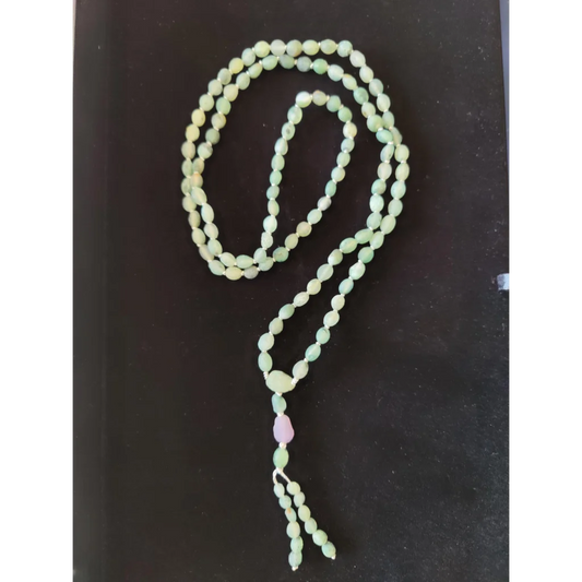 Gobi desert green moss agate mala necklace with pink accent and silver clasp
