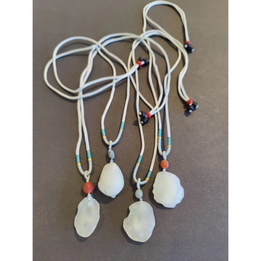Gobi desert green moss agate pendant necklace with blue red beads on white cord