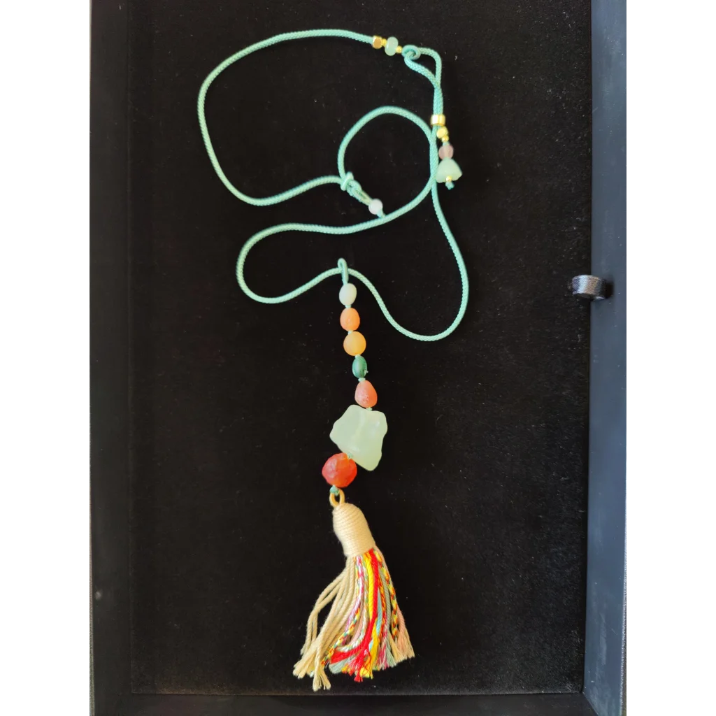 Gobi Desert green moss agate pendant necklace with colorful beads