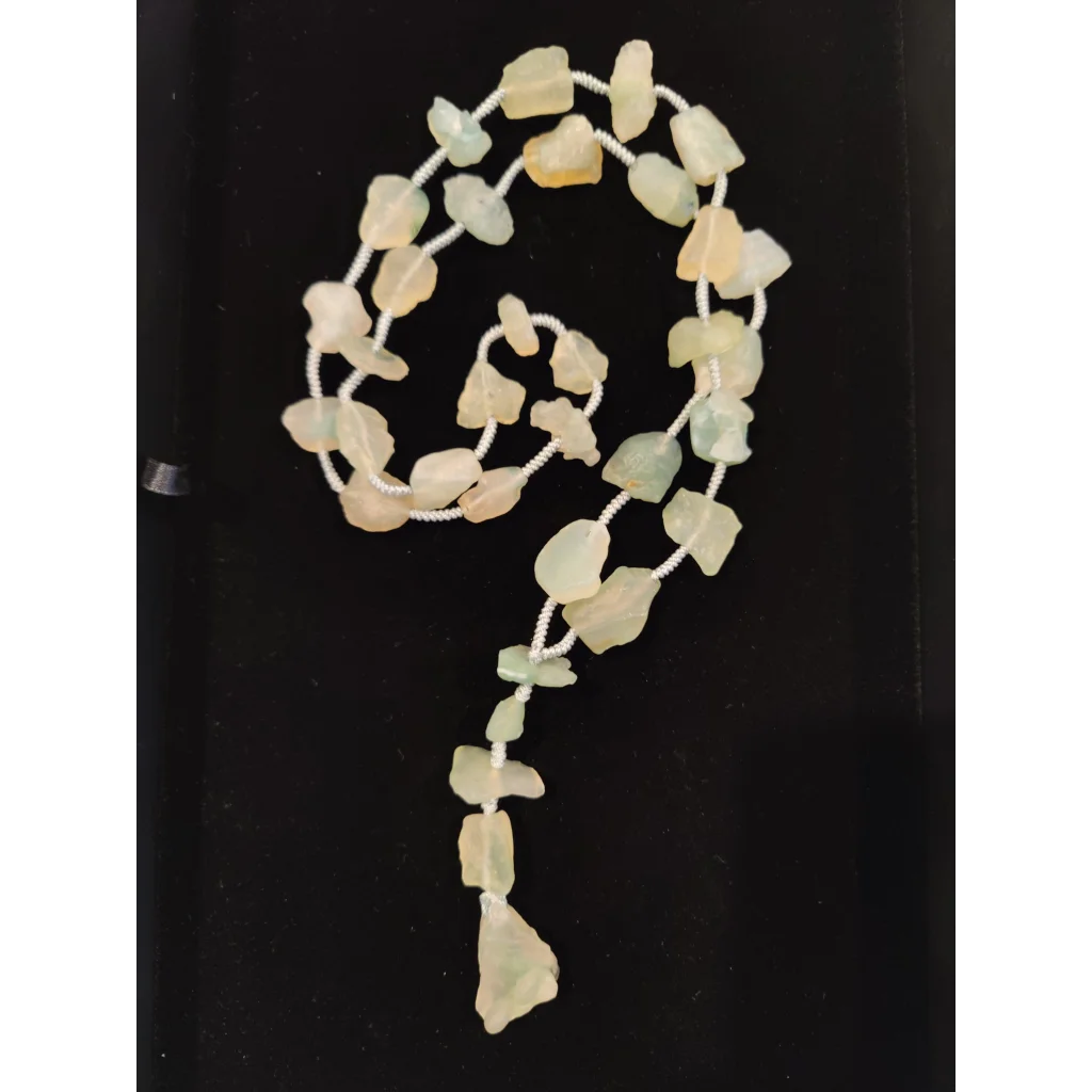 Gobi Desert green moss agate raw stone necklace with opal beads