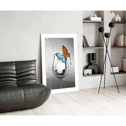 Vibrant orange and blue butterfly on glass wall art print
