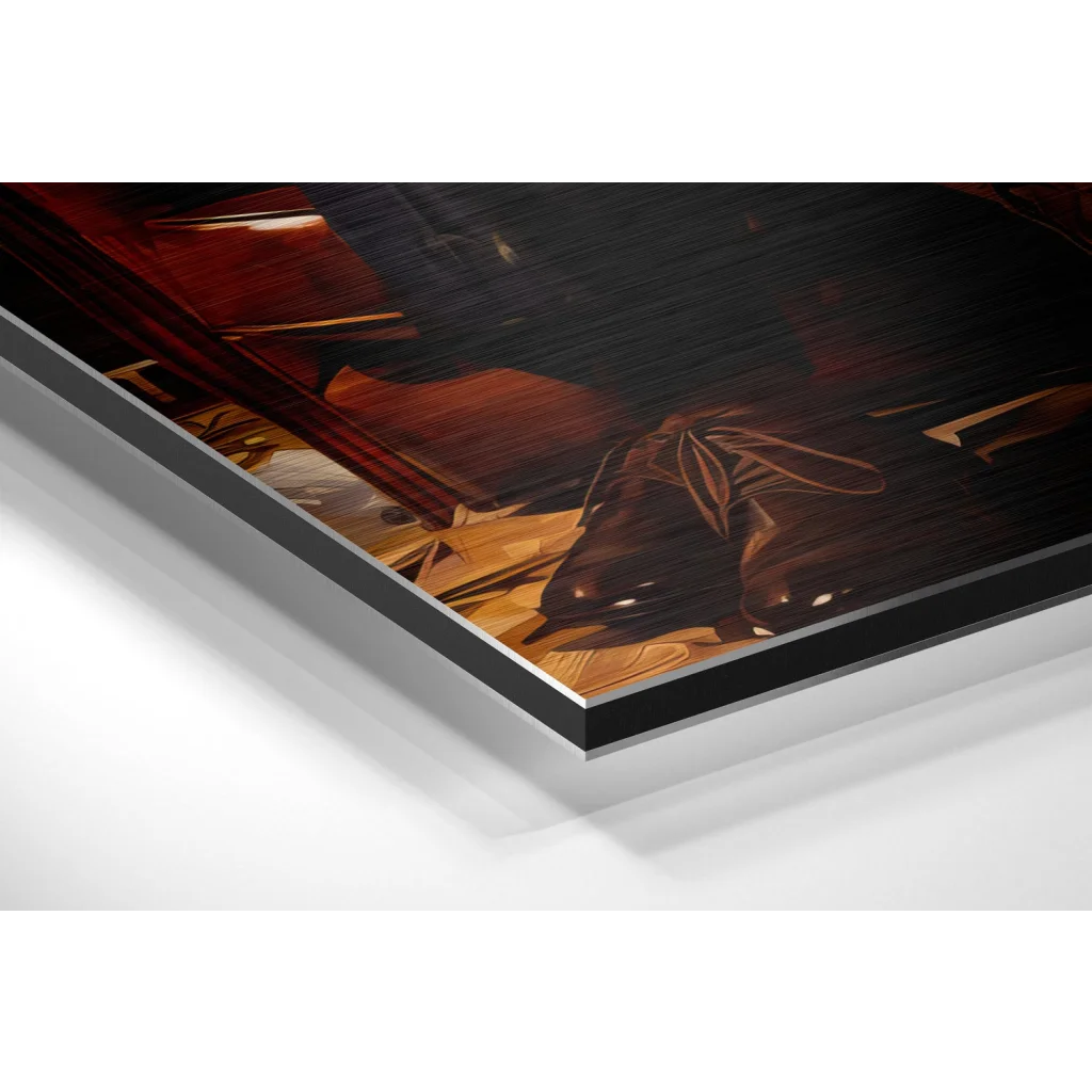 Godfather brushed aluminium dibond print of dark boots and wood art