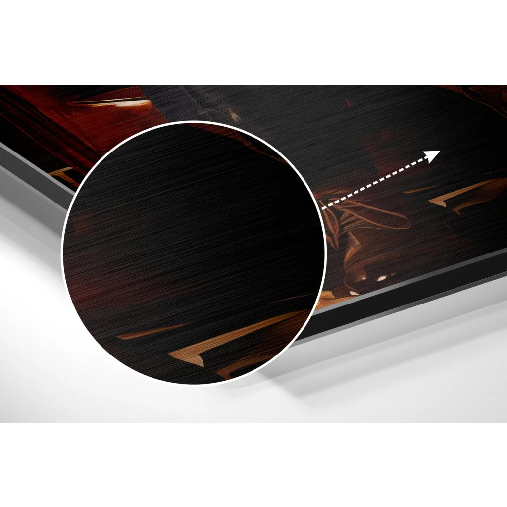 Godfather brushed aluminium dibond wall art with dark red gold tones