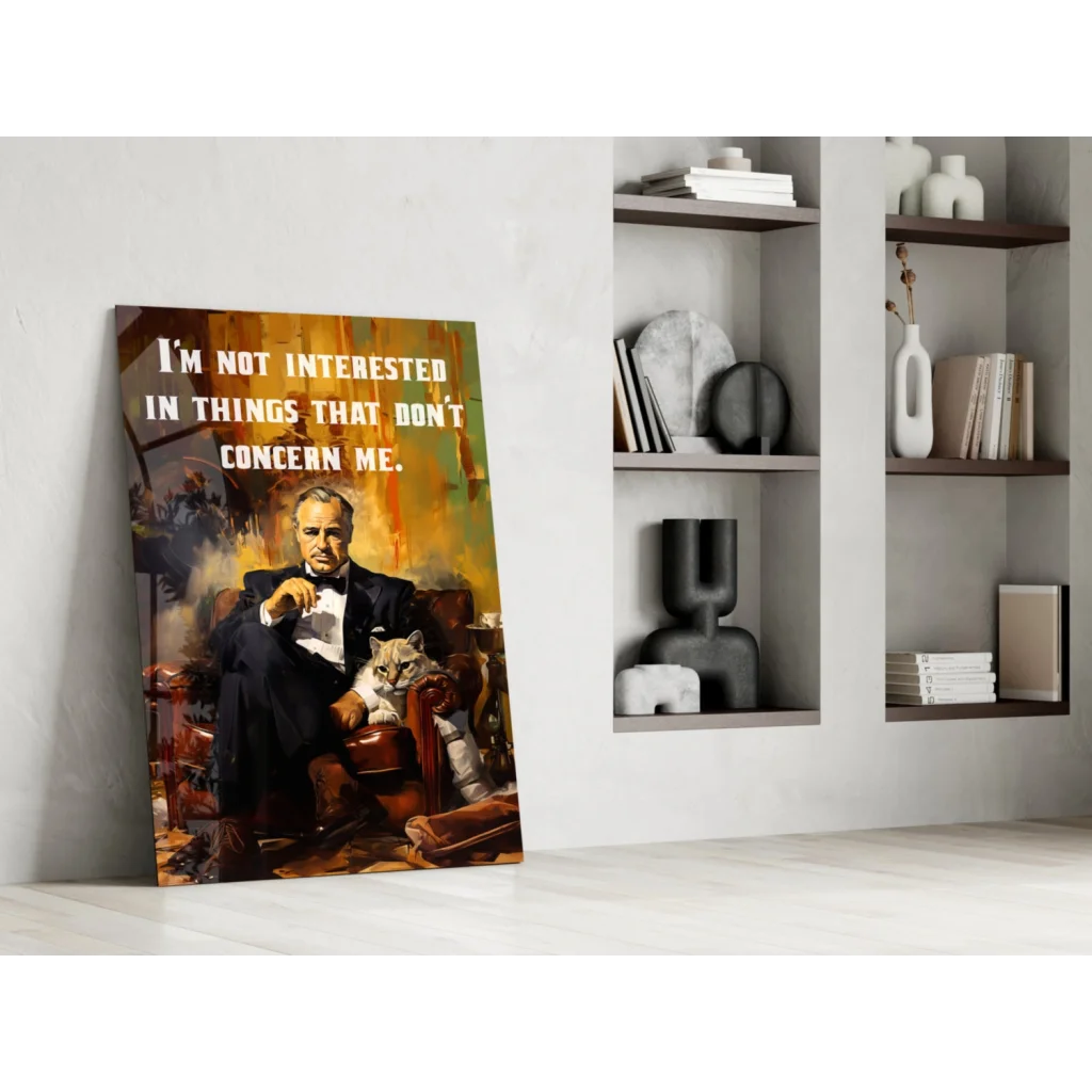 Godfather portrait wall art canvas print of man in tuxedo suit holding cat