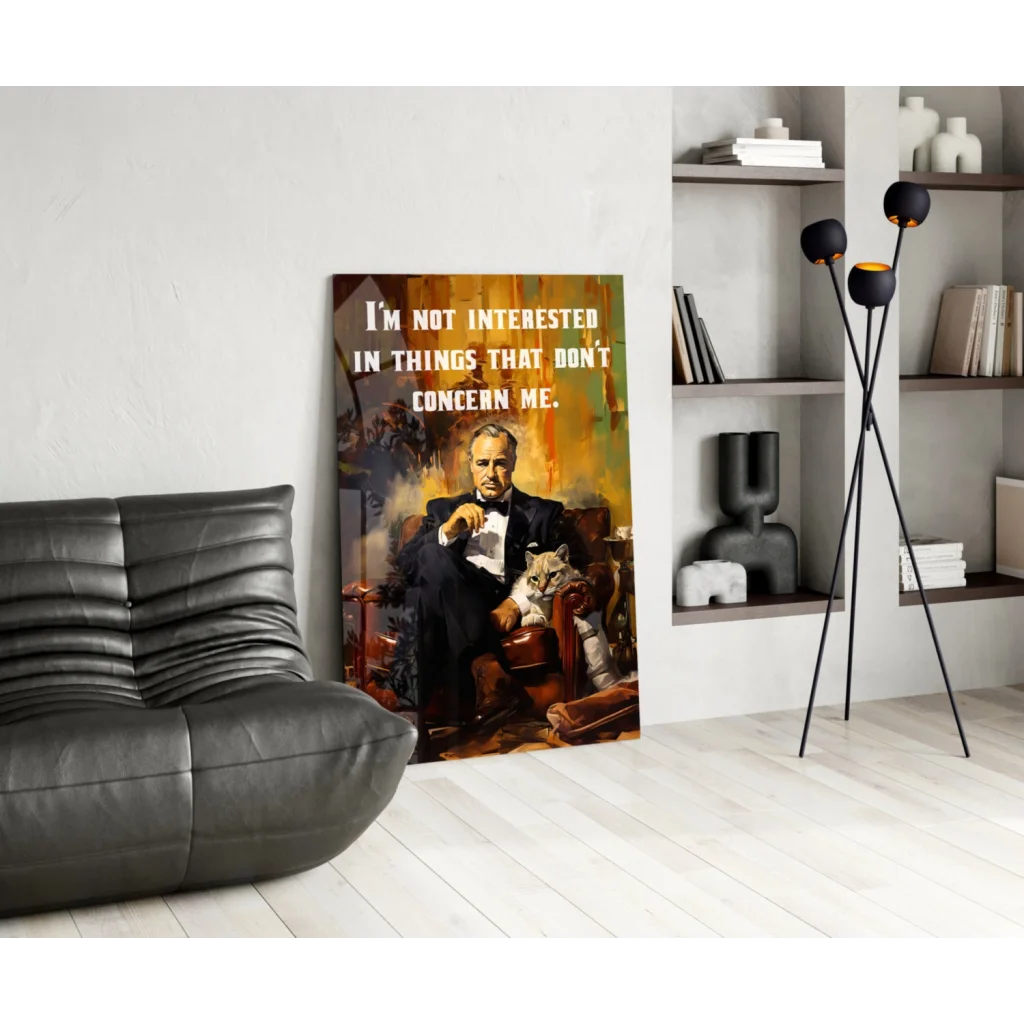 Godfather portrait canvas wall art with cat in tuxedo and quote