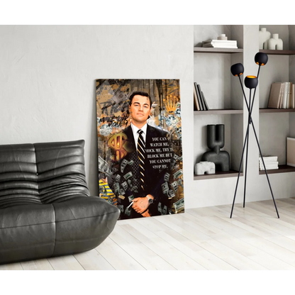 Black leather couch with tufted backrest in Godfather wall art print