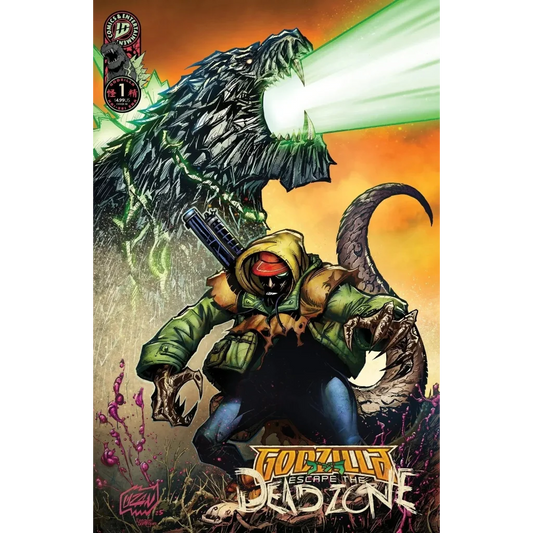 Godzilla escape the deadzone #1 kai-sei era ecc exclusive franck uzan variant featuring armored figure and creature godzilla universe