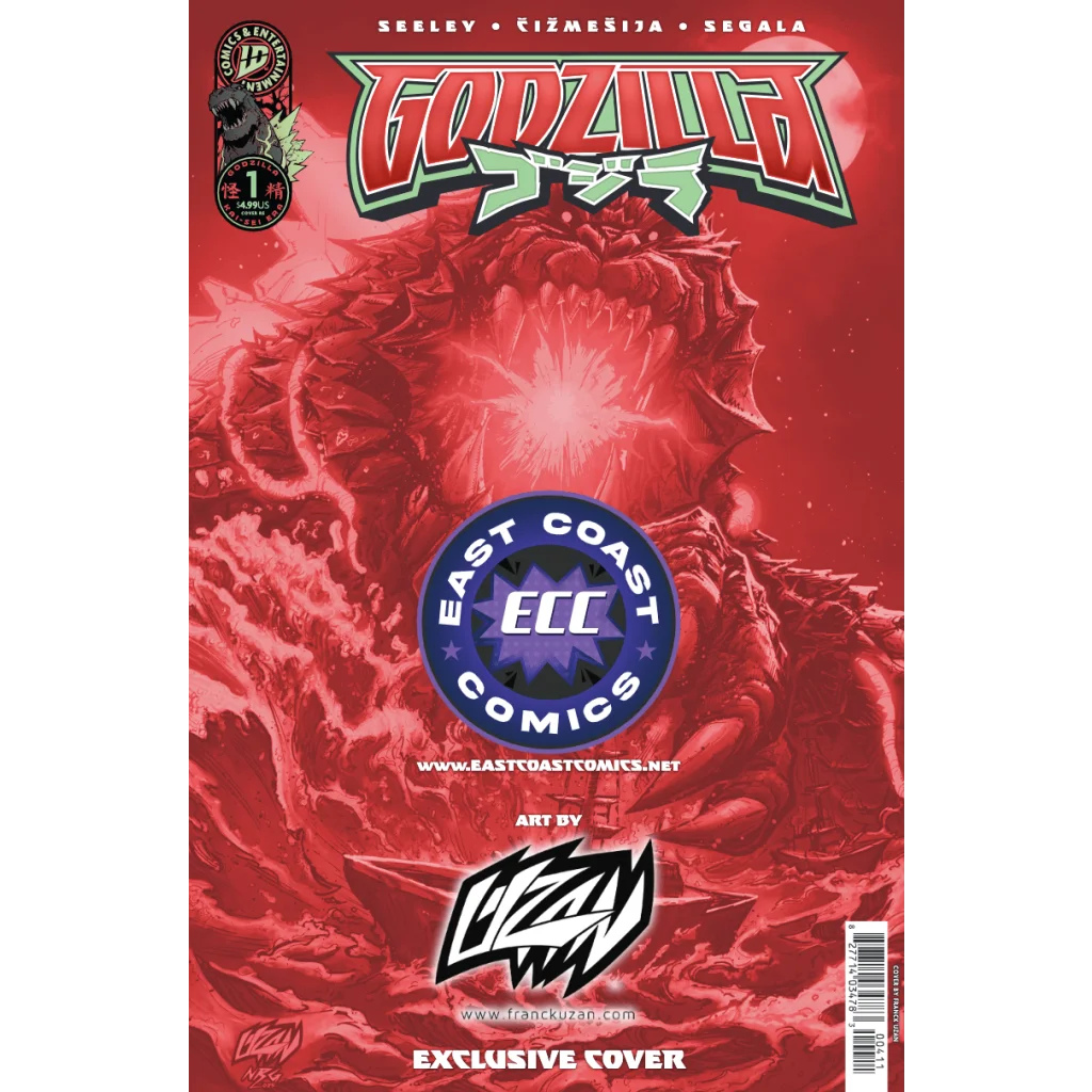 Red-hued Godzilla comic cover with glowing eyes from Godzilla Universe Kai-Sei Energy ECC Exclusive Franck