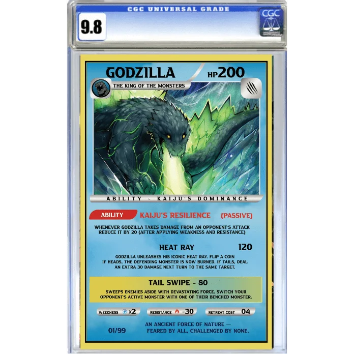 A professionally graded Godzilla trading card in the Godzilla Trading Card and Comic Bundle