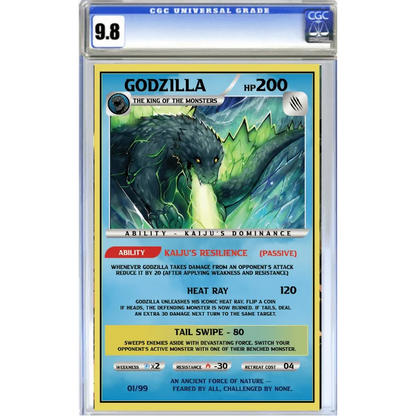 A professionally graded Godzilla trading card in the Godzilla Trading Card and Comic Bundle