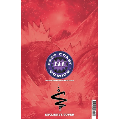 Back cover of Godzilla ECC Variant Cover with red rocky landscape and monster logo