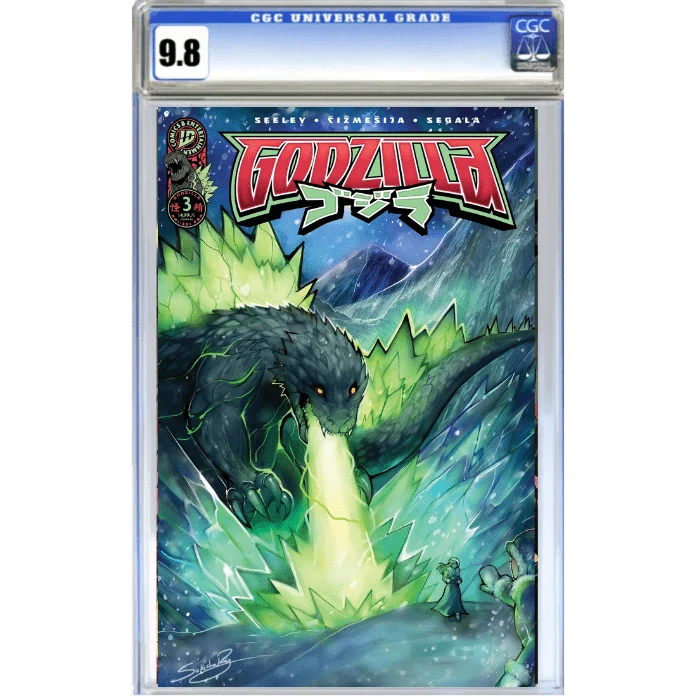 Godzilla comic book graded 9.8 Atomic Breath Cover Collectible on display