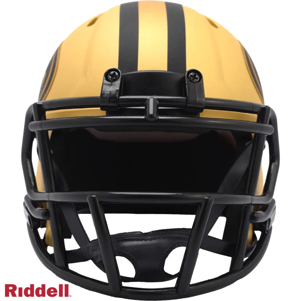 Gold black Riddell Speed Mini football helmet features matte finish
