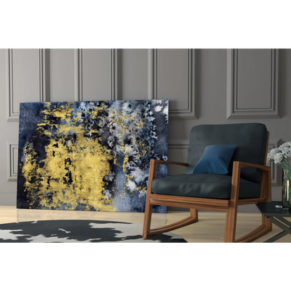 Bold navy blue gold abstract wall art canvas with textured modern vibes