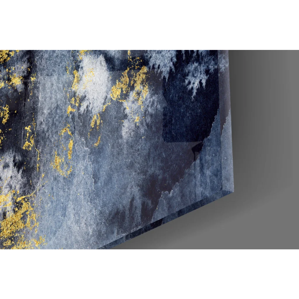 Navy blue gold abstract canvas wall art with textured layers